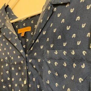 Blue Feather Button Down Tee